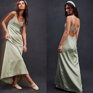 NWOT Free People Gia Satin Bustier A-Line Maxi Dress in Mermaid’s Tail $250 sz 8
